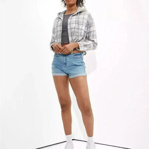 AE Cropped Hooded Flannel Shirt Size L